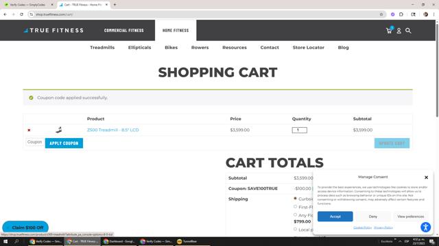 TRUE Fitness checkout page showing TRUE Fitness discount code box | Screenshot taken by SimplyCodes community member on Jul 23, 2025