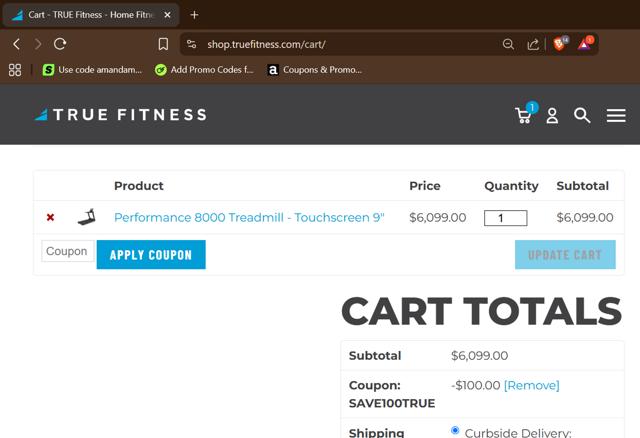 TRUE Fitness checkout page showing TRUE Fitness discount code box | Screenshot taken by SimplyCodes community member on Sep 8, 2025