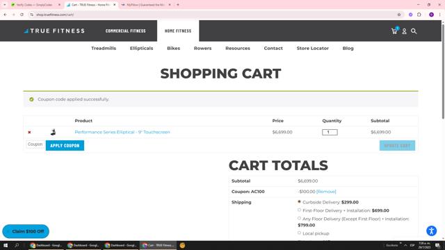TRUE Fitness checkout page showing TRUE Fitness discount code box | Screenshot taken by SimplyCodes community member on Jul 29, 2025