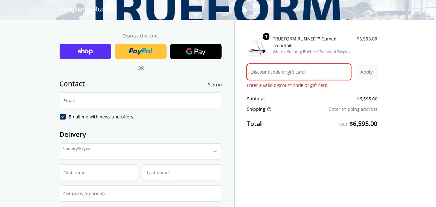 True Form Runner promo code screenshot showing code TRUE30 applied at True Form Runner checkout page. Uploaded by SimplyCodes community member MoneyHunter5624 on Sep 21, 2025
