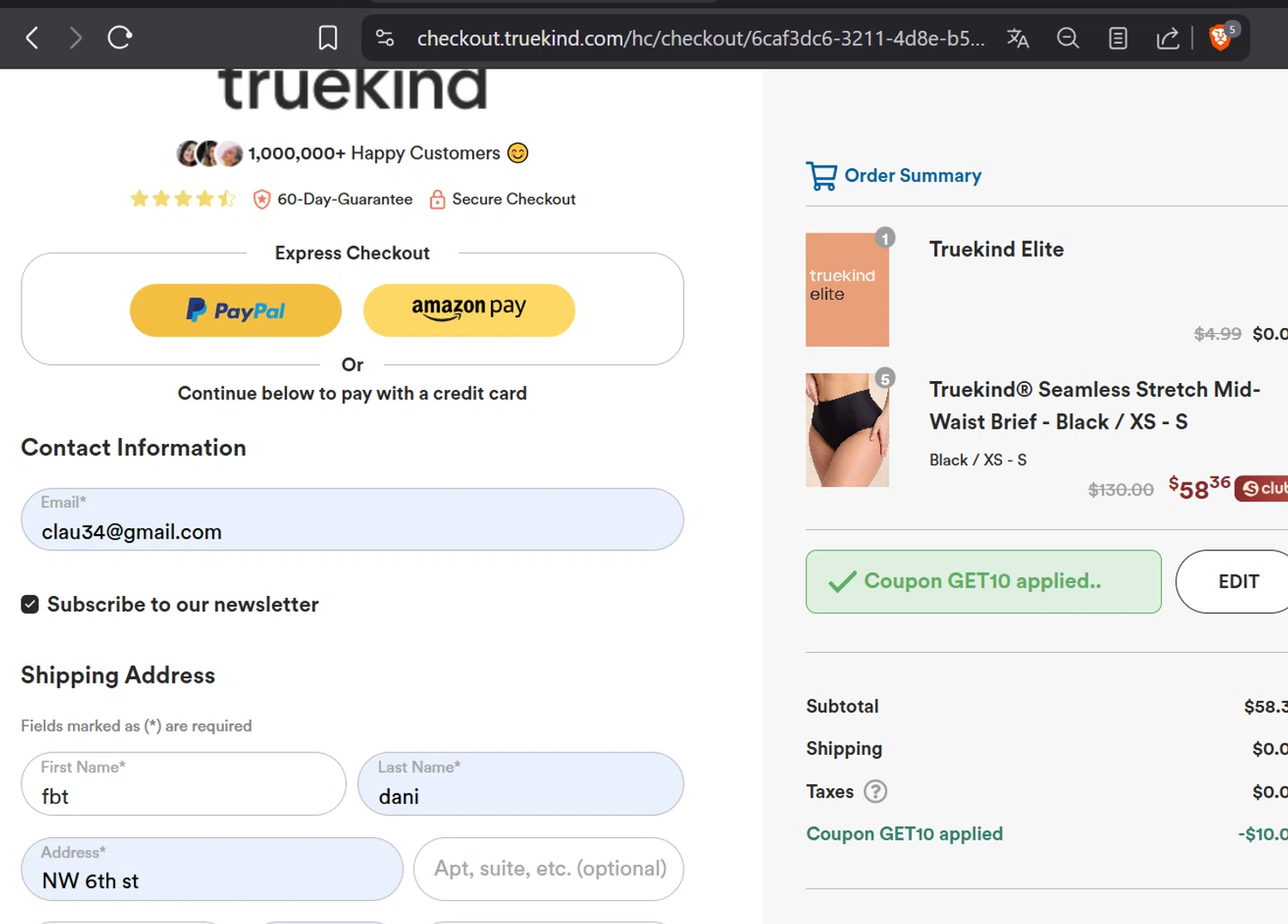 Truekind discount code screenshot showing code GET10 applied at Truekind checkout page. Uploaded by SimplyCodes community member CashElite5536 on Jul 18, 2025