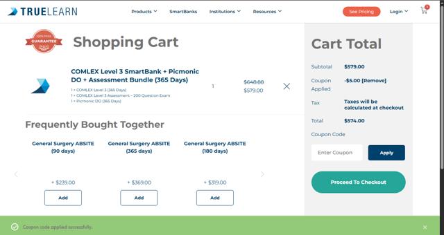 TrueLearn checkout page showing TrueLearn coupon code box | Screenshot taken by SimplyCodes community member on Jul 22, 2025