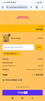 WELCOME10% coupon verification screenshot