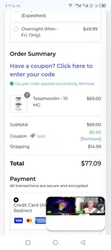 True Research Labs coupon verification screenshot