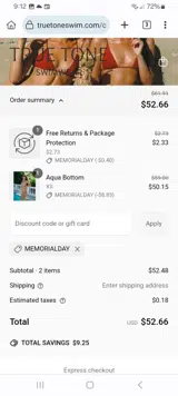 MEMORIALDAY coupon verification screenshot
