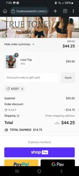 4JULY coupon verification screenshot