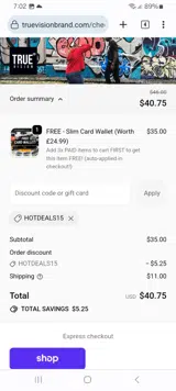 HOTDEALS15 coupon verification screenshot