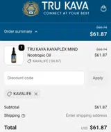 TRU KAVA coupon verification screenshot