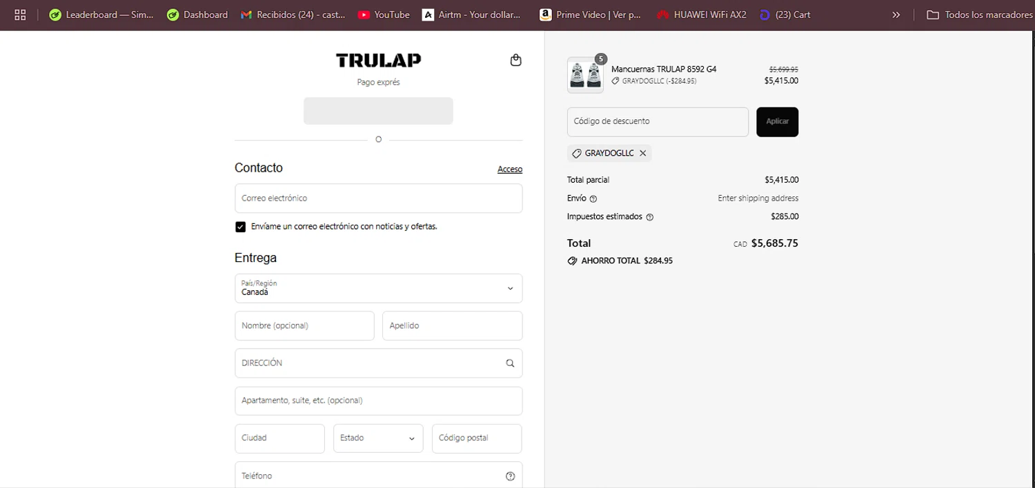 Trulap coupon code screenshot showing code GRAYDOGLLC applied at Trulap checkout page. Uploaded by SimplyCodes community member RebatePhoenix6042 on Aug 2, 2025
