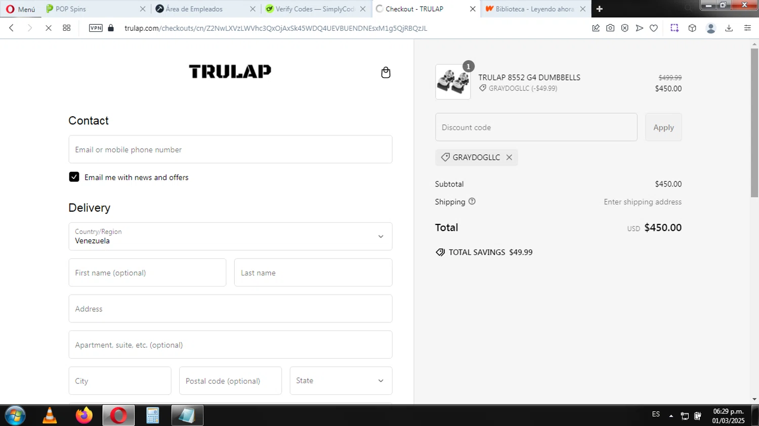 Trulap coupon code screenshot showing code GRAYDOGLLC applied at Trulap checkout page. Uploaded by SimplyCodes community member EpicHero3429 on Mar 1, 2025