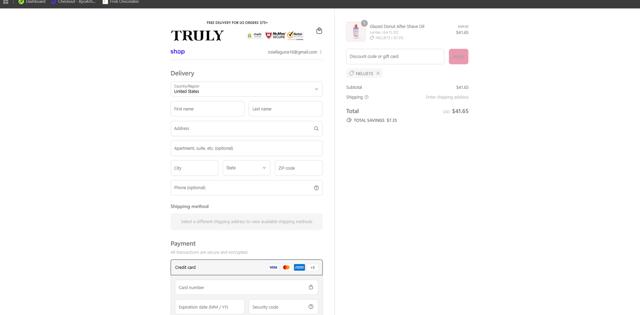 Truly Beauty checkout page showing Truly Beauty discount code box | Screenshot taken by SimplyCodes community member on Sep 14, 2025