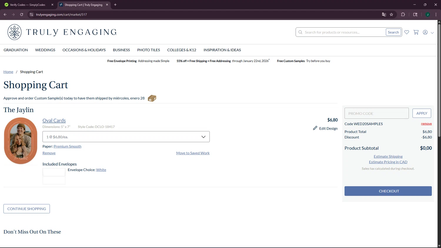 Truly Engaging checkout page showing Truly Engaging promo code box | Screenshot taken by SimplyCodes community member on Jan 23, 2026