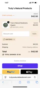 WINTER15 coupon verification screenshot