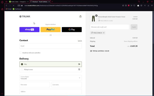 Trunk Clothiers checkout page showing Trunk Clothiers discount code box | Screenshot taken by SimplyCodes community member on Jan 18, 2025