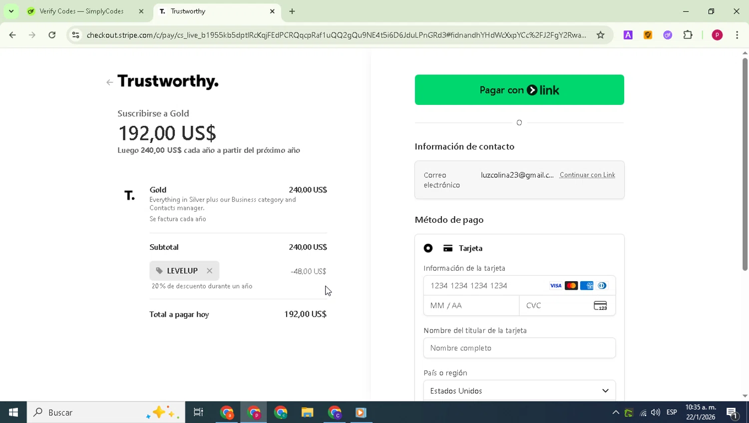 Trustworthy checkout page showing Trustworthy promo code box | Screenshot taken by SimplyCodes community member on Jan 22, 2026