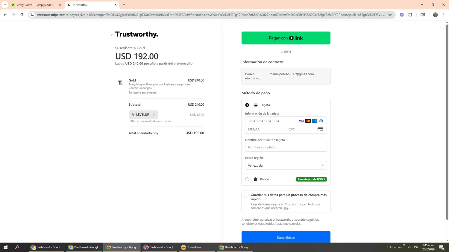 Trustworthy promo code screenshot showing code LEVELUP applied at Trustworthy checkout page. Uploaded by SimplyCodes community member Phoenix585 on Feb 20, 2026