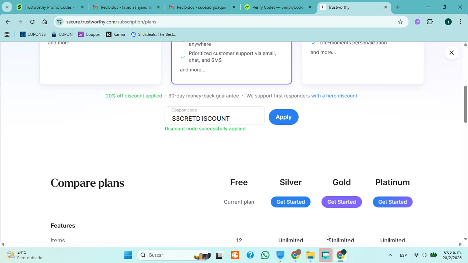 Trustworthy checkout page showing Trustworthy promo code box | Screenshot taken by SimplyCodes community member on Feb 20, 2026