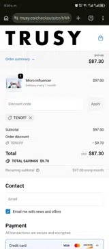 TENOFF coupon verification screenshot