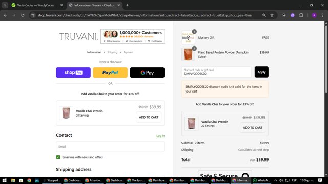 Truvani checkout page showing Truvani discount code box | Screenshot taken by SimplyCodes community member on Aug 26, 2025