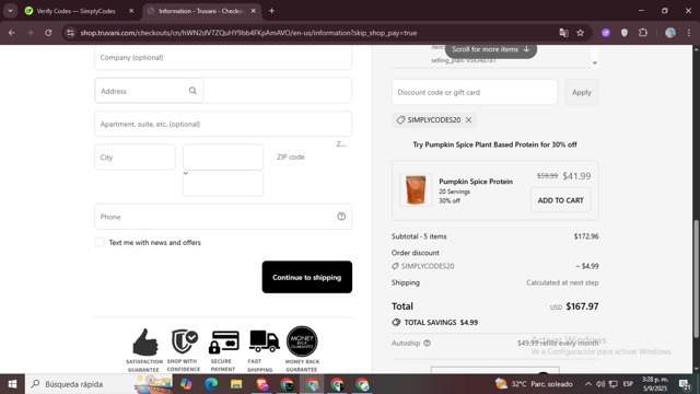 Truvani checkout page showing Truvani discount code box | Screenshot taken by SimplyCodes community member on Sep 5, 2025