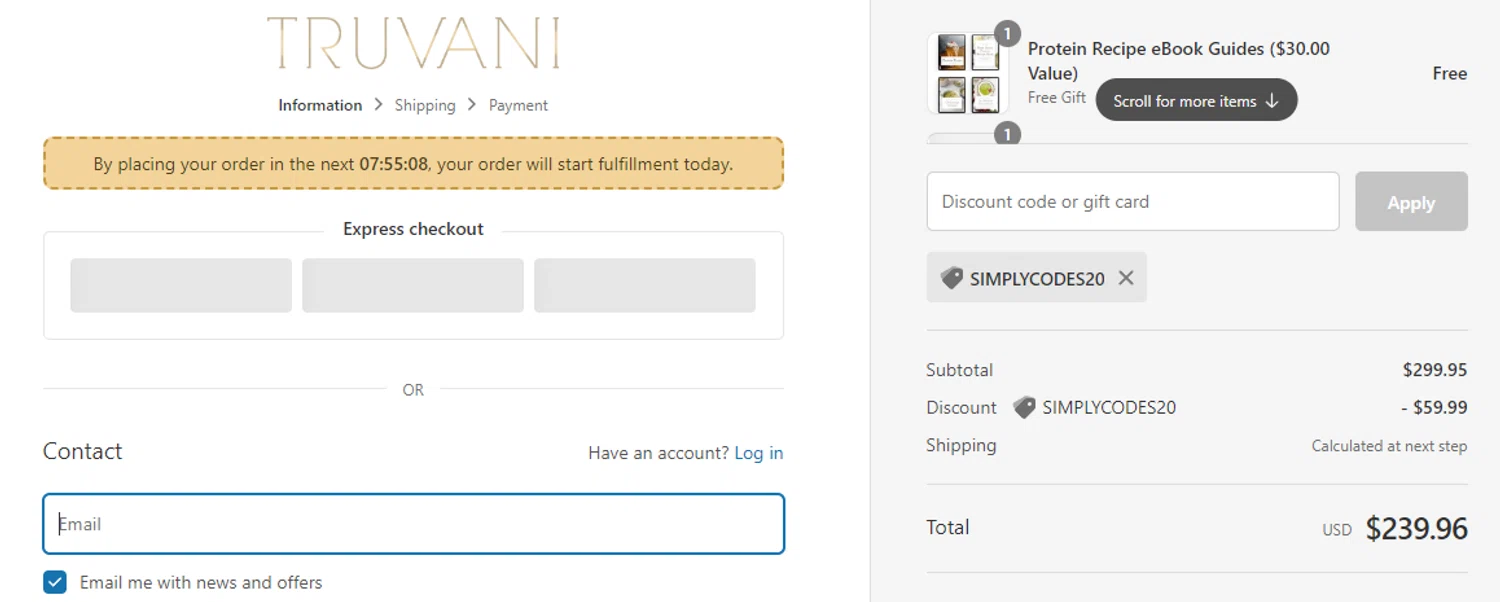 where to use Truvani promo code box