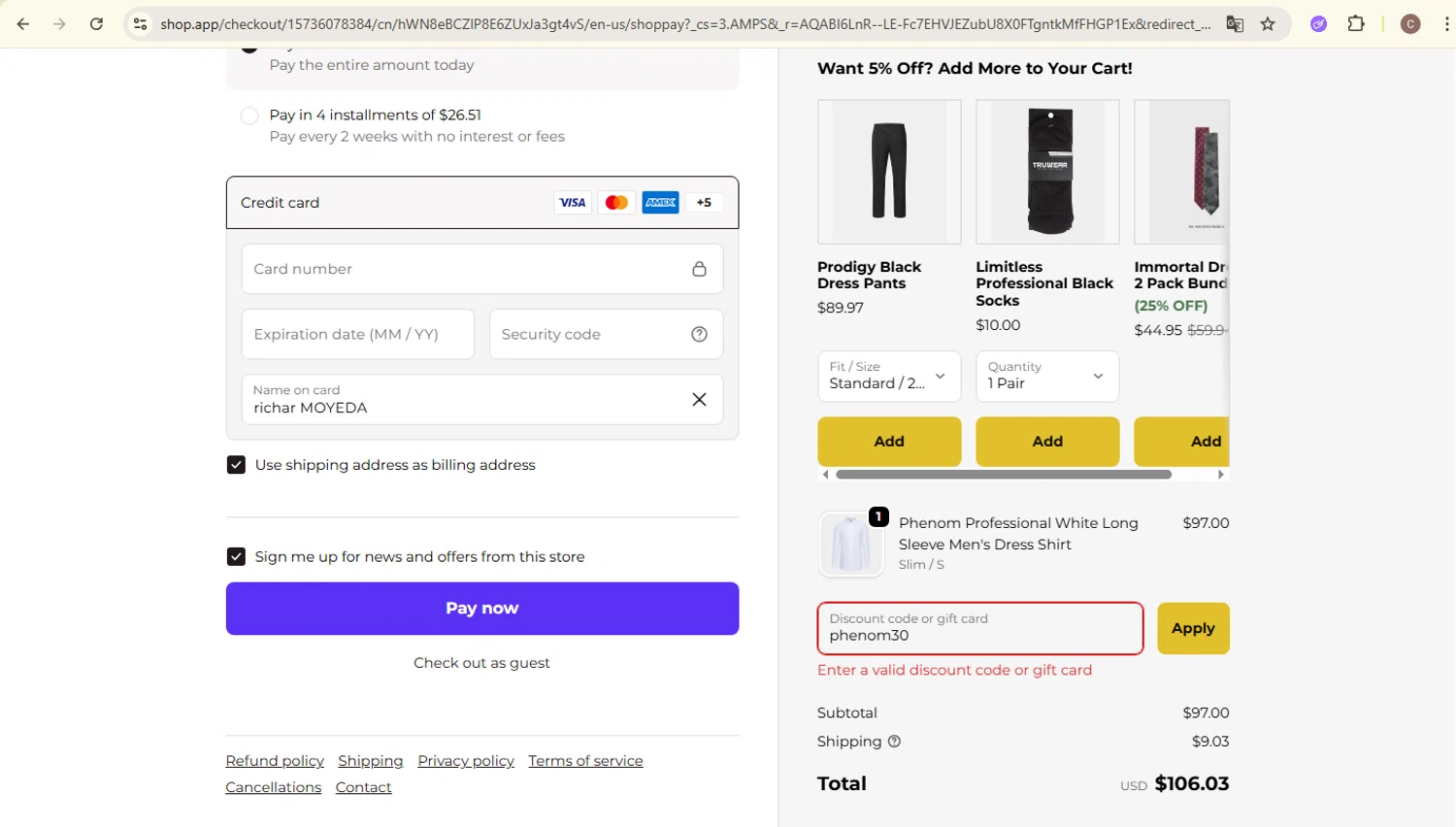 Truwear discount code screenshot showing code phenom30 applied at Truwear checkout page. Uploaded by SimplyCodes community member carlosra07 on Feb 11, 2026