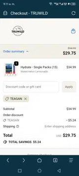TEAGAN coupon verification screenshot