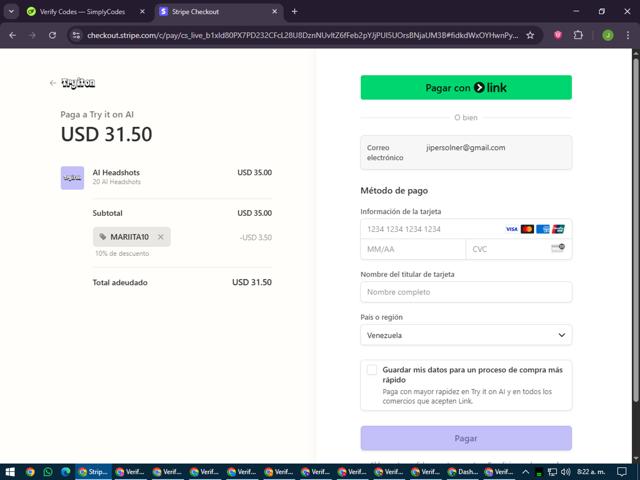Try it on AI checkout page showing Try it on AI promo code box | Screenshot taken by SimplyCodes community member on Jul 2, 2025