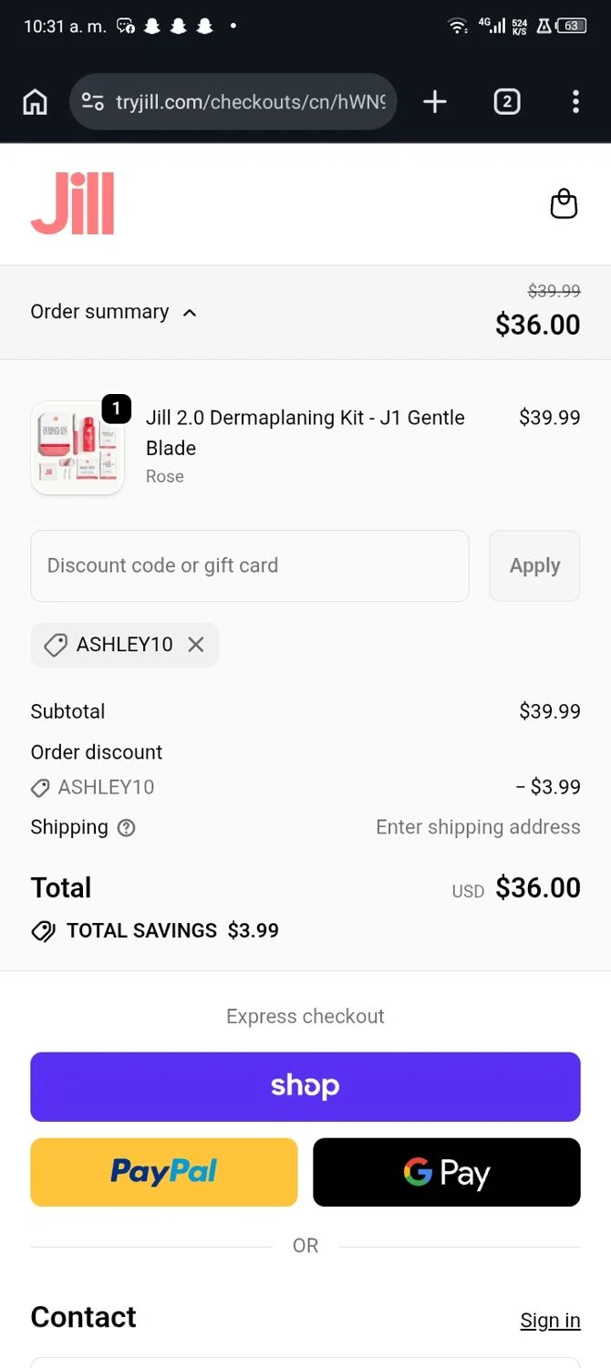 Jill checkout page showing Jill promo code box | Screenshot taken by SimplyCodes community member on Feb 20, 2026