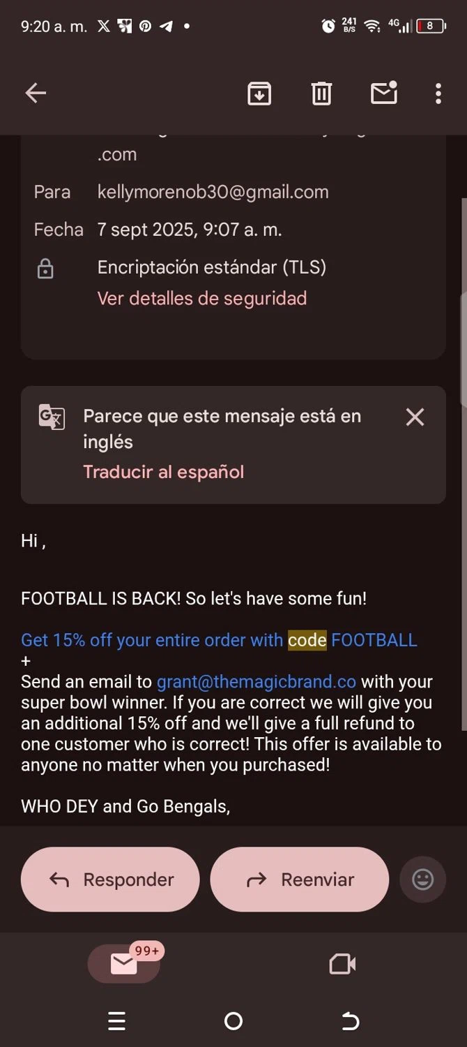 The Magic Brand discount code screenshot showing code Football applied at The Magic Brand checkout page. Uploaded by SimplyCodes community member kellymoreno on Sep 7, 2025