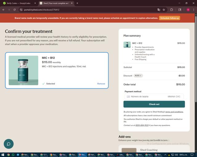 Shed checkout page showing Shed promo code box | Screenshot taken by SimplyCodes community member on Sep 1, 2025
