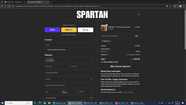 SPARTAN checkout page showing SPARTAN discount code box | Screenshot taken by SimplyCodes community member on Sep 12, 2025