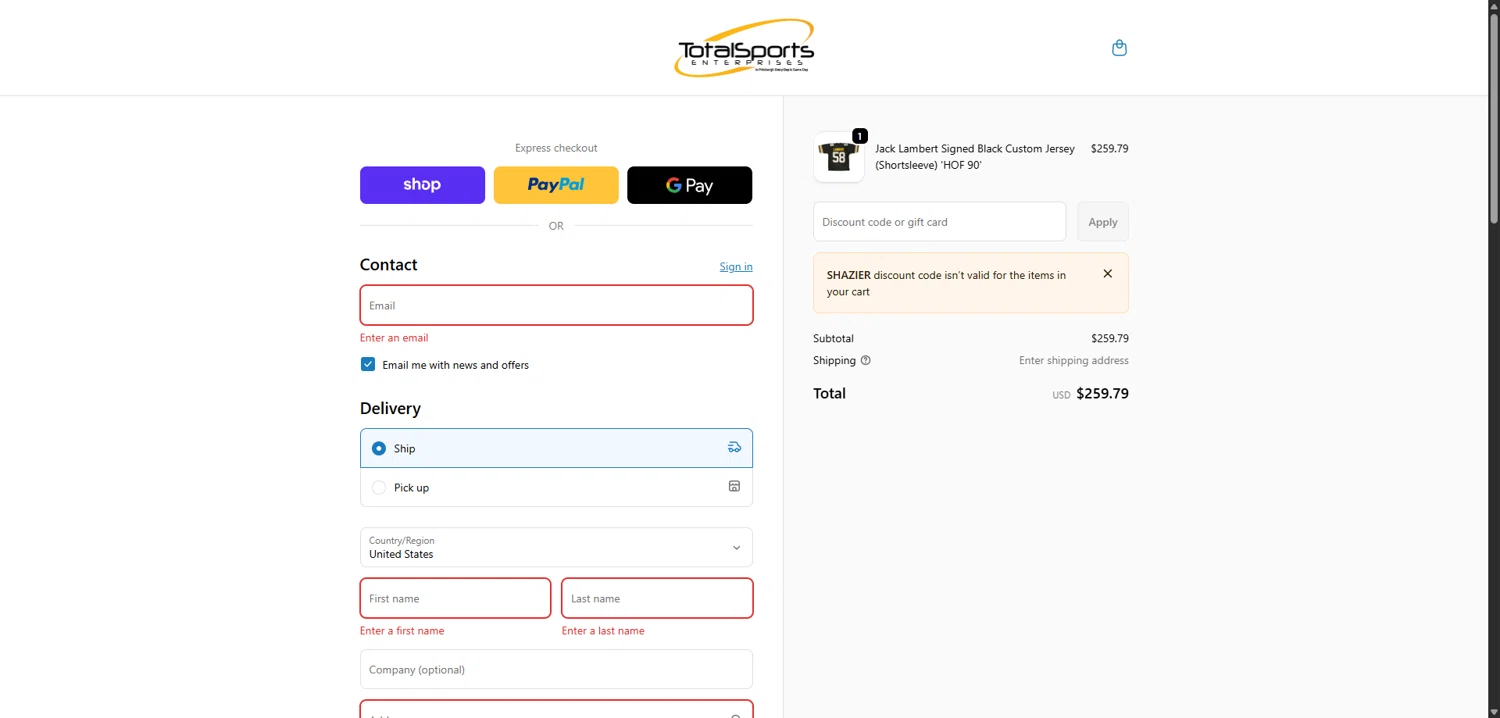 TSE Shop promo code screenshot showing code SHAZIER applied at TSE Shop checkout page. Uploaded by SimplyCodes community member SavvyLion5780 on Dec 23, 2025