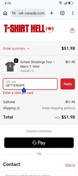 GIFTTENOFF coupon verification screenshot