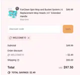 WELCOME10 coupon verification screenshot