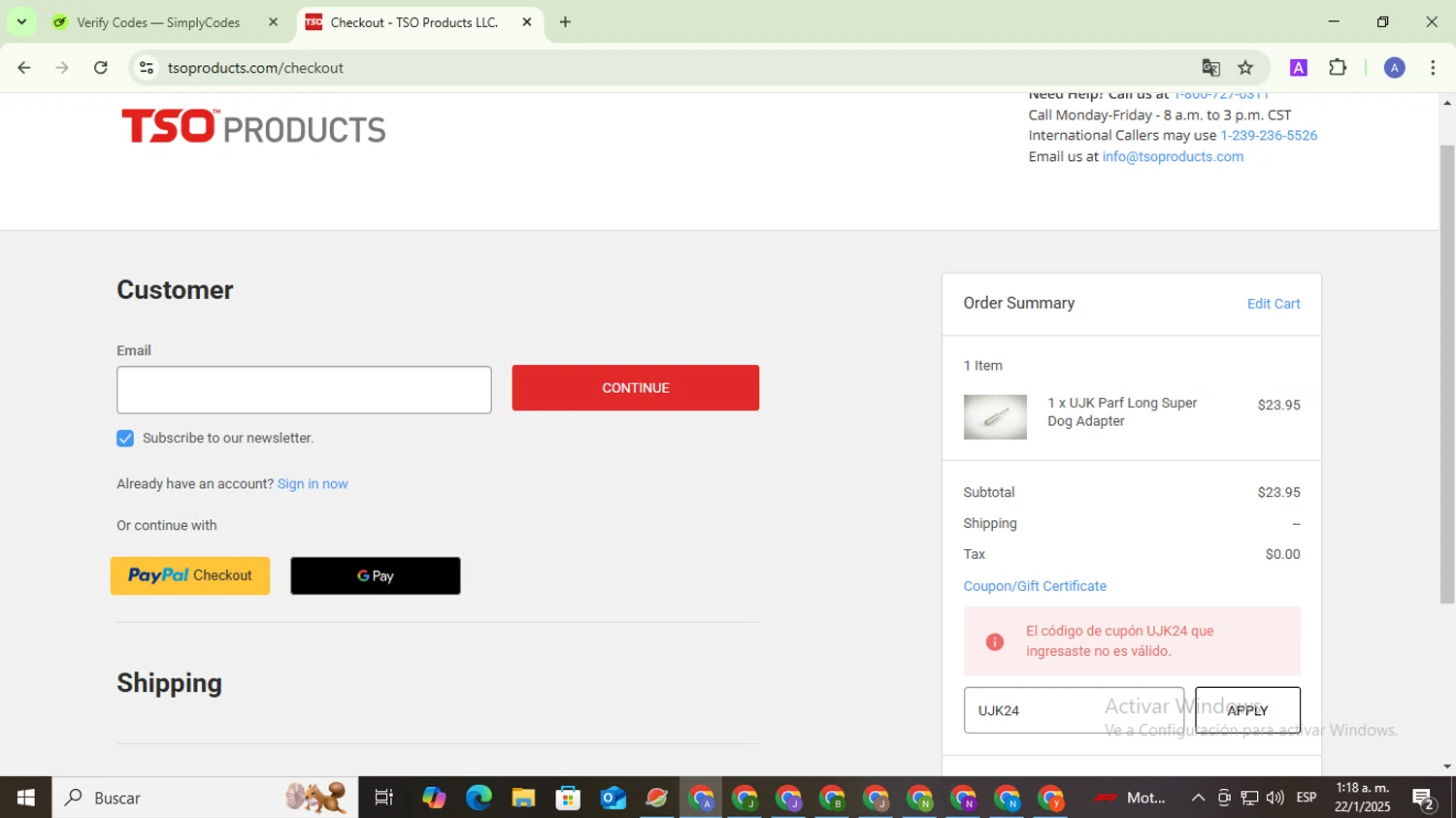TSO Products promo code screenshot showing code UJK24 applied at TSO Products checkout page. Uploaded by SimplyCodes community member TreasureCaptain5531 on Jan 22, 2025