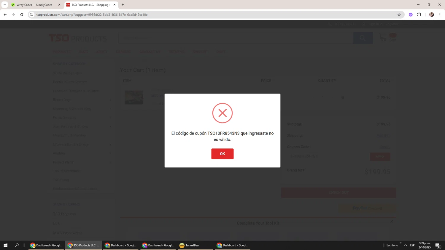 TSO Products promo code screenshot showing code TSO10FR8543N3 applied at TSO Products checkout page. Uploaded by SimplyCodes community member Levi_Ackerman on Oct 2, 2025