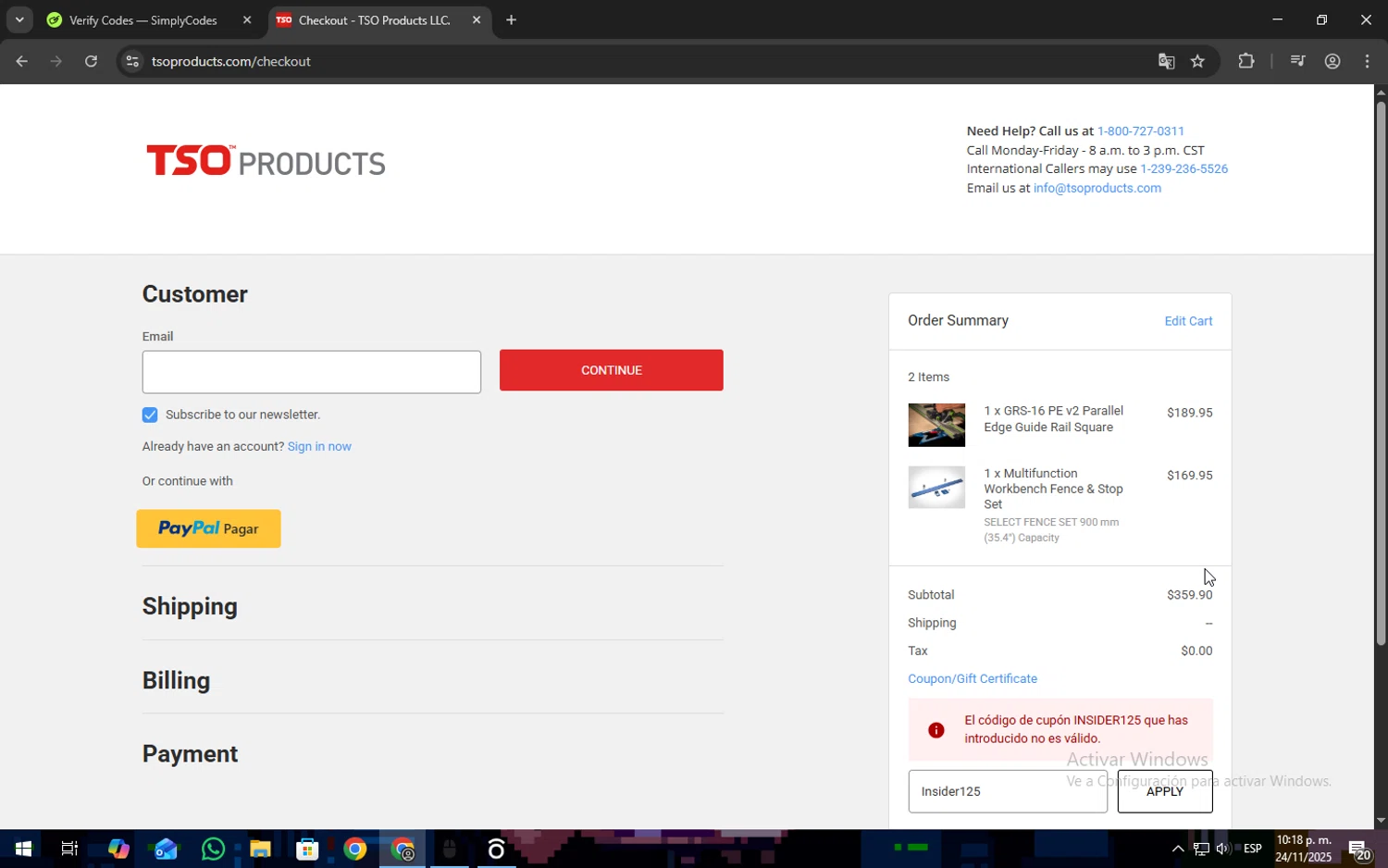 TSO Products promo code screenshot showing code Insider125 applied at TSO Products checkout page. Uploaded by SimplyCodes community member Freeman on Nov 25, 2025