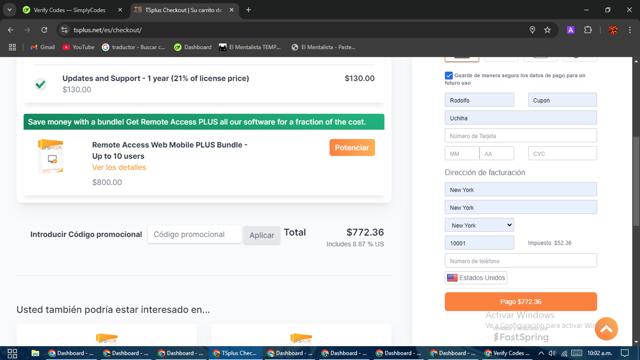 TSPlus checkout page showing TSPlus coupon code box | Screenshot taken by SimplyCodes community member on Jan 13, 2025