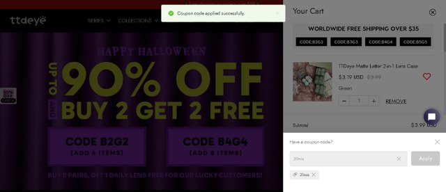 TTDeye checkout page showing TTDeye promo code box | Screenshot taken by SimplyCodes community member on Sep 8, 2025