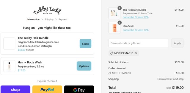 Tubby Todd Bath Co checkout page showing Tubby Todd Bath Co promo code box | Screenshot taken by SimplyCodes community member on Sep 2, 2025