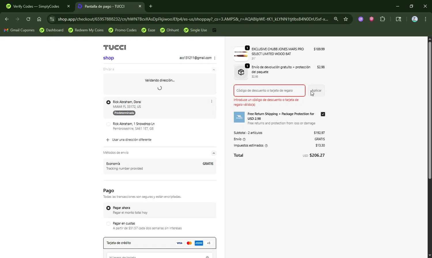 TUCCI promo code screenshot showing code Tucci20 applied at TUCCI checkout page. Uploaded by SimplyCodes community member LHaunter2 on Jan 3, 2026