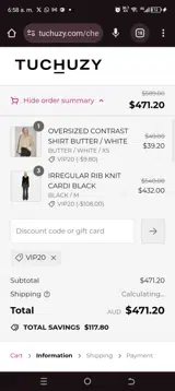 Vip20 coupon verification screenshot