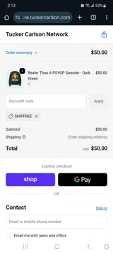 Tucker Carlson Network coupon verification screenshot