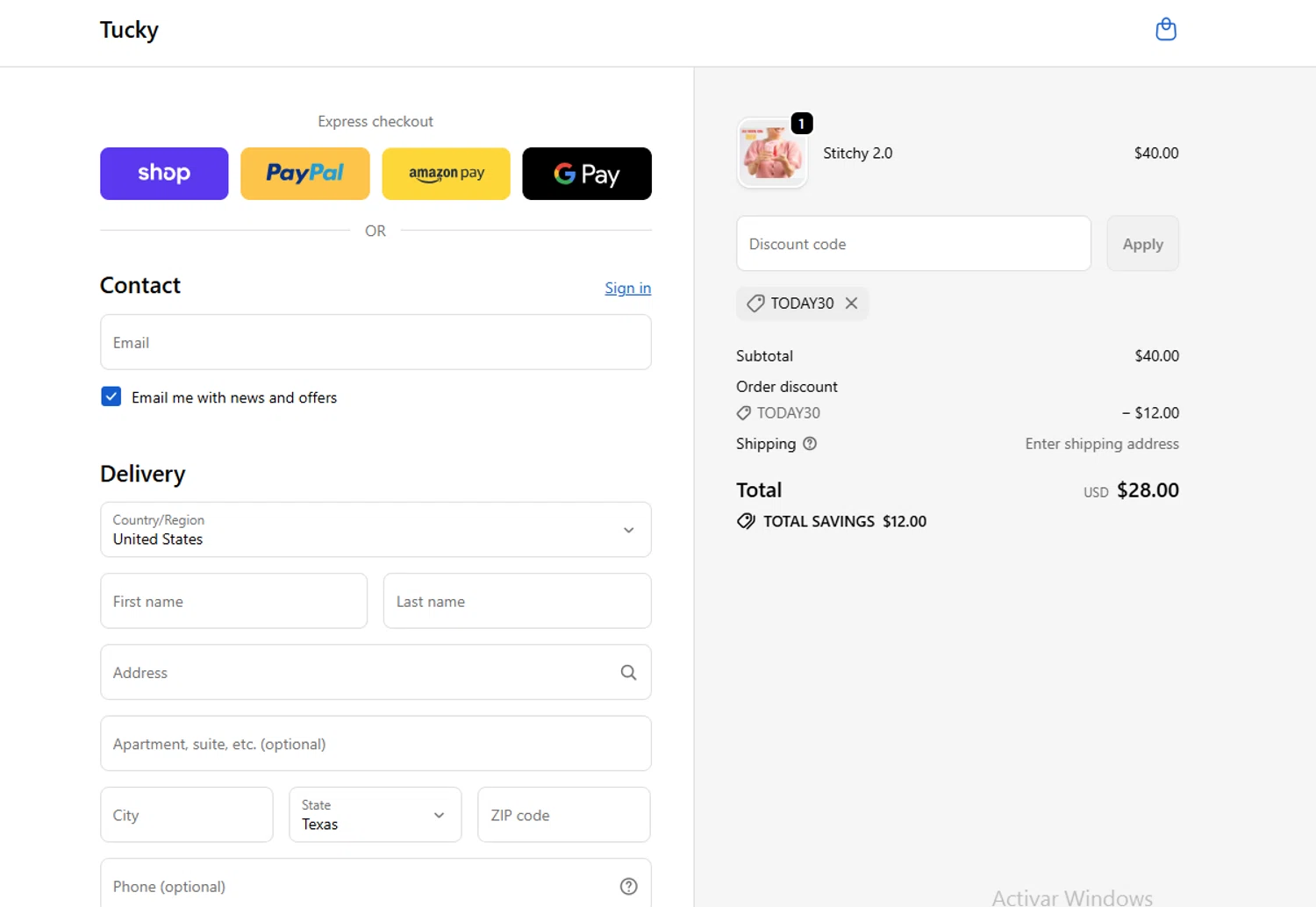 Tucky promo code screenshot showing code TODAY30 applied at Tucky checkout page. Uploaded by SimplyCodes community member ThriftyShopper3669 on Nov 3, 2025