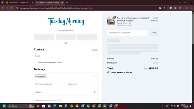 Tuesday Morning checkout page showing Tuesday Morning discount code box | Screenshot taken by SimplyCodes community member on Sep 4, 2025