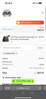 NEWTUFF10 coupon verification screenshot