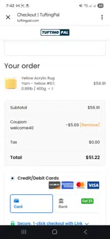 welcome40 coupon verification screenshot