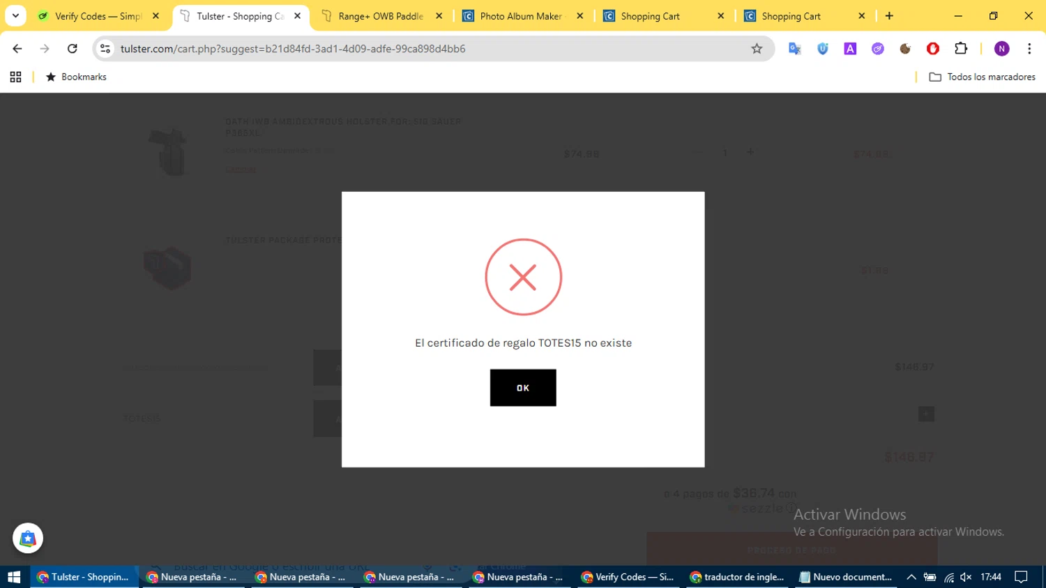 Tulster coupon code screenshot showing code TOTES15 applied at Tulster checkout page. Uploaded by SimplyCodes community member CleverCurator2158 on Oct 4, 2025