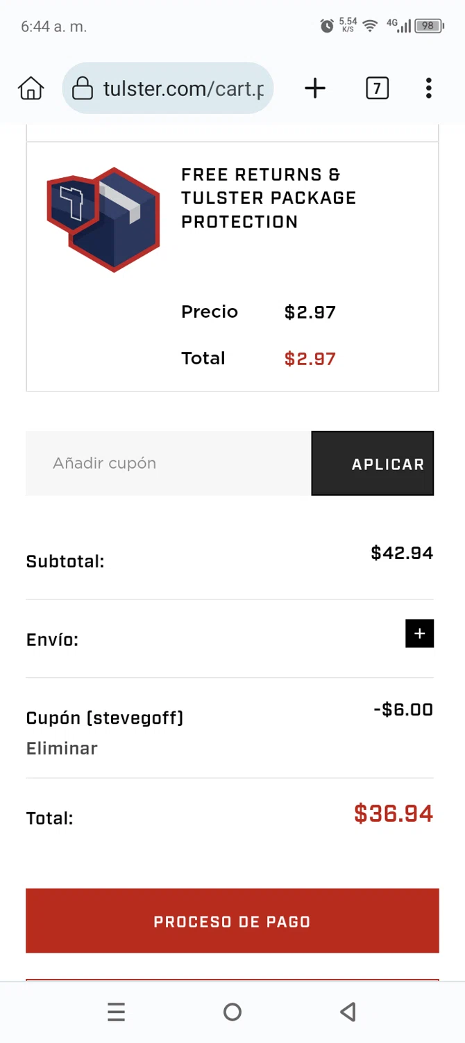 Tulster checkout page showing Tulster coupon code box | Screenshot taken by SimplyCodes community member on Jan 15, 2026